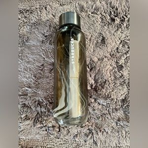 Starbucks Glass Black Gray Marble Wave Water Bottle 20 Oz